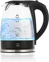 ALSAIF 1.8 Liter 2200W Electric Kettle Glass Body With LED Glow Indicator, Black E03221, 2 Years warranty