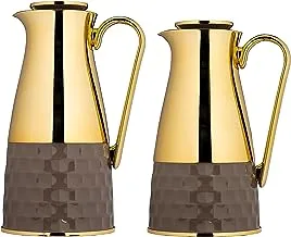 Al Saif 2 Pieces Coffee and Tea Vacuum Flask Set,Size:1.0/0.7 Liter,Colour:Brown and Gold
