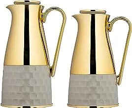 Al Saif 2 Pieces Coffee And Tea Vacuum Flask Set,Size:1.0/0.7 Liter,Colour:Grey/Gold