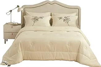 DONETELLA Hotel Style Bedding Comforter Set- 6 Pcs King Size, Applique Design Quilted Comforter Sets for Double Bed- With Down Alternative Filling (طقم لحاف سرير) (Ivory)