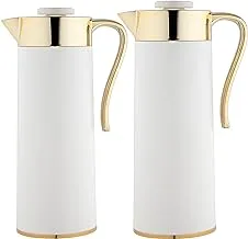Alsaif Flora 2 Pieces Coffee And Tea Vacuum Flask Size:1.0/0.75Liter, Color: Ivory/gold