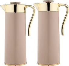 Alsaif Flora 2 Pieces Coffee And Tea Vacuum Flask Size:1.0/0.75Liter, Color: Brown/gold