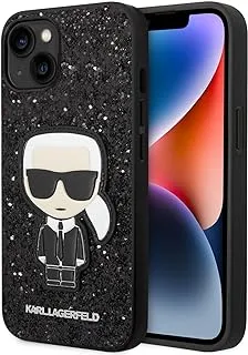 CG MOBILE Karl Lagerfeld Glitter Flakes Case With Ikonik Patch Shockproof/Slim/Non-Slipping/Shock-Absorption/Anti-Scratch Compatible With iPhone 14 (Black)