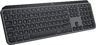 لوحة مفاتيح لاسلكية لوجيتك MX Keys S، ملف تعريف منخفض، كتابة هادئة ودقيقة للسوائل، مفاتيح قابلة للبرمجة، إضاءة خلفية، بلوتوث، USB C قابل لإعادة الشحن، لأجهزة الكمبيوتر التي تعمل بنظام Windows، Linux، Chrome، Mac - جرافيت، تخطيط INT