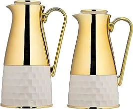 Al Saif 2 Pieces Coffee and Tea Vacuum Flask Set,Size:1.0/0.7 Liter,Color:Ivory/Gold