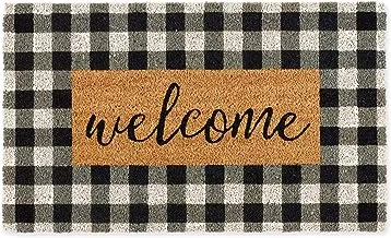 DII Natural Coir Doormat Collection Decorative Checkered Mat with PVC Backing, 17x29, Welcome