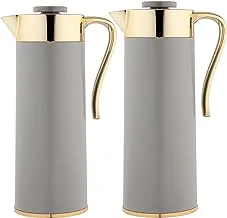 Alsaif Flora 2 Pieces Coffee And Tea Vacuum Flask Size:1.0/0.75Liter, Color:grey