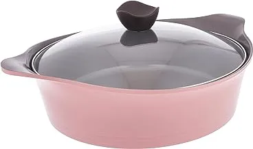 Neoflam Aeni Ceramic Pot with Glass Lid, 30 cm Size, Pink