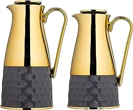 Al Saif 2 Pieces Coffee and Tea Vacuum Flask Set,Size:1.0/0.7 Liter,Color:Dark Grey and Gold