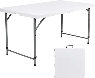 SKY-TOUCH Folding Lightweight Trestle Outdoor Camping Table,Heavy Duty Plastic Outdoor Folding Picnic Table,Folding Trestle Table For BBQ Party, Folds in Half with Carry Handle,White(120×60×75cm)