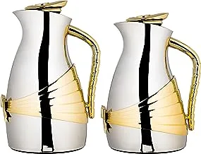 Al Saif 2 Pieces Coffee and Tea Vacuum Flask Set,Size:1.0/0.7 Liter,Colour:Nickel/Gold