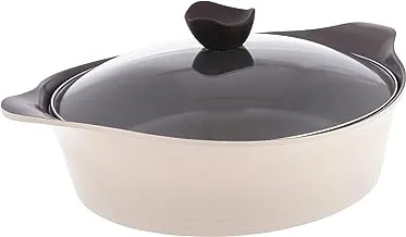 Neoflam Aeni Ceramic Low Pot with Glass Lid, 32 cm Size, Beige