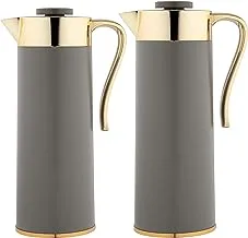 Alsaif Flora 2 Pieces Coffee And Tea Vacuum Flask Size:1.0/0.75Liter, Color: Dark grey
