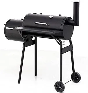 Barbeque Charcoal Grill and Offset Smoker | BBQ cooking surface, Outdoor for Camping | Black | شواية فحم شواء ومدخن أوفست | سطح طهي للشواء ، خارجي للتخييم | أسود
