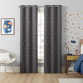 Eclipse Dreamer Star Laser Cut Room Darkening Grommet Window Curtains for Kids Bedroom or Nursery (2 Panels), 34 in x 63 in, Grey