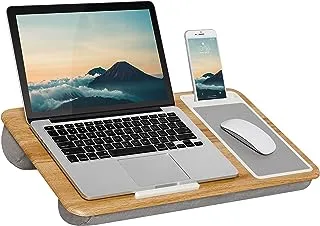 LapGear Home Office Lap Desk مع حافة الجهاز ولوحة الماوس وحامل الهاتف - خشب البلوط - يناسب أجهزة الكمبيوتر المحمولة حتى 15.6 بوصة - طراز رقم 91589