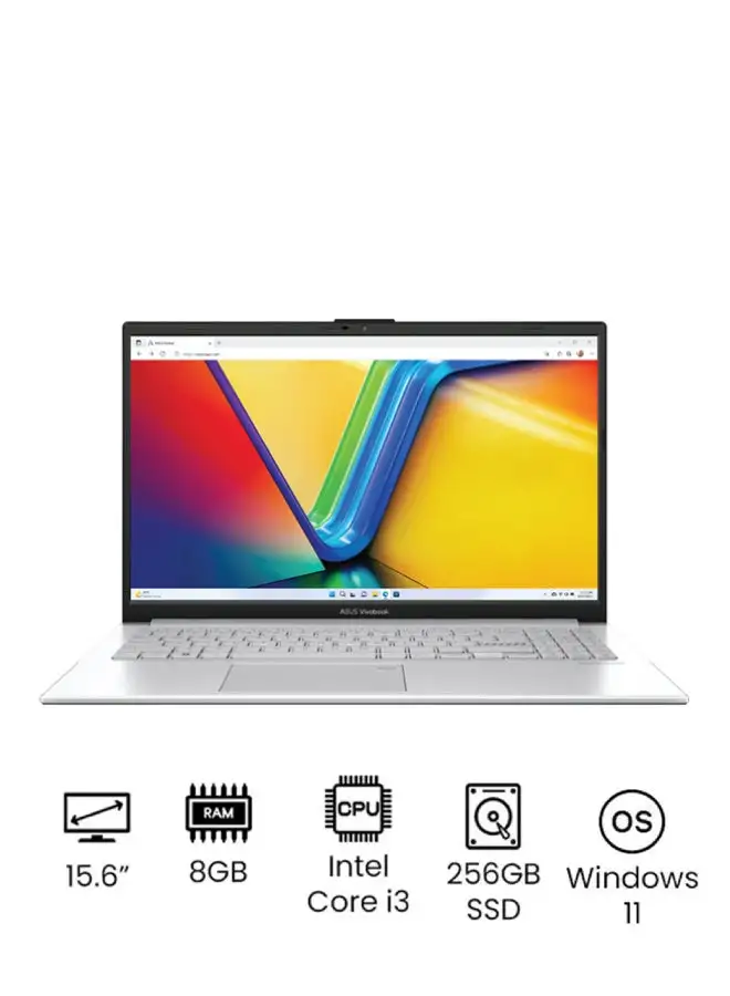 ASUS VivoBook GO 15 Laptop With 15.6-Inch Full HD Display, Core-i3-N305 Processor/8GB RAM/256GB SSD/Windows 11/Intel UHD Graphics Arabic Silver