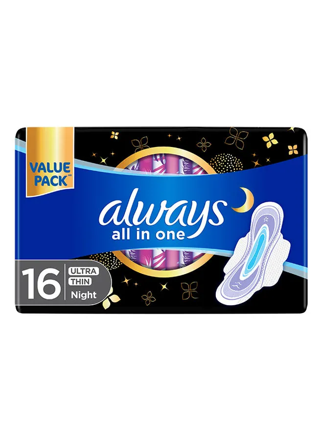 Always All In One Ultra Thin Night Sanitary Pads With Wings 16 Count