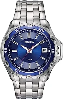 Bulova Men's Classic Stainless Steel 3-Hand Calendar Quartz Watch, Black Dial Style: 98B297, Silver-Tone case Blue dial, Classic Quartz Silver-Tone Stainless Steel Bracelet