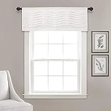 Lush Decor, White Wave Texture Valance | Pleated Ruffle Fold Window Kitchen Curtain (Single), 18” x 52