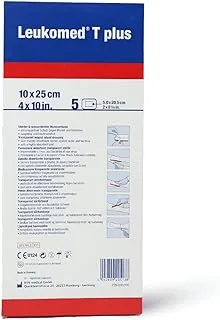 BSN Medical Leukomed T Plus ضمادة لاصقة شفافة مقاومة للماء مع وسادة، مقاس 10 سم × 25 سم
