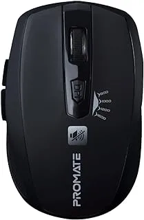 Promate 1600DPI Silent Mouse, Ergonomic Symmetric 2.4Ghz Cordless Silent Keys Mouse with, Long Battery Life, Optical Sensor, 6 Functional Buttons and Nano Receiver for Mac OS, Windows, Breeze-BLACK