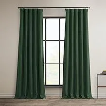 HPD Half Price Drapes Faux Linen Room Darkening Curtain 50 X 96, (1 Panel) BOCH-LN21327-96, Key Green