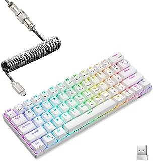 RK ROYAL KLUDGE RK61 2.4Ghz Wireless/Bluetooth/Wired 60% Mechanical Keyboard, 61 Keys RGB Hot Swappable (Brown Switch, White)