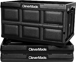 CleverMade 62L Collapsible Storage Bins (3 Pack, Black) NO LID-Stackable Storage Containers for Organizing, Toy Storage, Garage Storage, 23