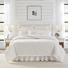 Laura Ashley Home- Queen Duvet Cover Set, Cotton Reversible Bedding with Matching Sham(s), Farmhouse Home Décor (Rowland Matelasse White, Queen)