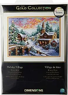مجموعة Dimensions Gold Collection عد عبر الابره ، Holiday Village Christmas Cross Stitch ، 16 Count Dove Grey Aida ، 12 '' x 16 ''