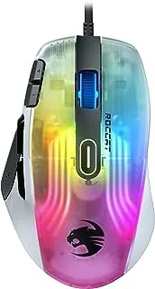 ROCCAT Kone XP PC Gaming Mouse مع إضاءة AIMO RGB ثلاثية الأبعاد ، مستشعر بصري 19K DPI ، عجلة التمرير 4D Krystal ، تصميم متعدد الأزرار ، فأرة كمبيوتر سلكية - أبيض
