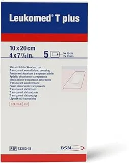 BSN Medical Leukomed T Plus ضمادة لاصقة شفافة مقاومة للماء مع وسادة، مقاس 10 سم × 20 سم