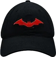 قبعة Concept One The Batman Dad Hat ، قبعة بيسبول للبالغين بشعار مطرز بحافة مسطحة ، أسود ، مقاس واحد ، أسود ، مقاس واحد