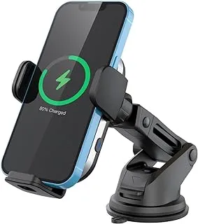 Powerology 15W Dual Coil Car Mount Wireless Charger with Cooling Fan, Black