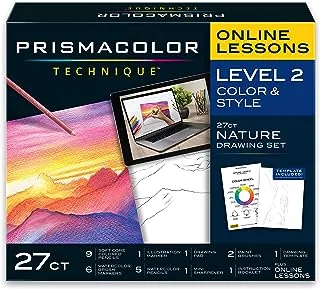 Prismacolor Technique, Art Supplies and Digital Art Lessons, Nature Drawing Set, Learn to Draw with Colored Pencils, Watercolor Pencils, Brush Markers, and More, Sunset Landscape Drawing, 27 Count
