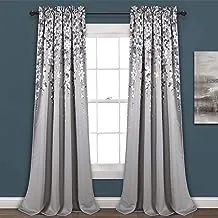 Lush Decor, Gray Weeping Flowers Room Darkening Window Panel Curtain Set (Pair), 84” x 52, 84