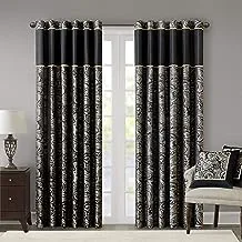 Black Curtains For Living Room, Traditional Back Tab Curtains For Bedroom, Aubrey Jacquard Rod Pocket Window Curtains, 50x84