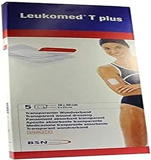 BSN Medical Leukomed T Plus ضمادة لاصقة شفافة مقاومة للماء مع وسادة، مقاس 10 سم × 30 سم