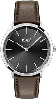 ساعة Boss للرجال من الفولاذ المقاوم للصدأ كوارتز بسوار جلدي ، بني ، 20 (موديل: 1513829) ، بني ، ساعة كوارتز