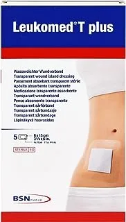 BSN Medical Leukomed T Plus ضمادة لاصقة شفافة مقاومة للماء مع وسادة، مقاس 8 سم × 15 سم