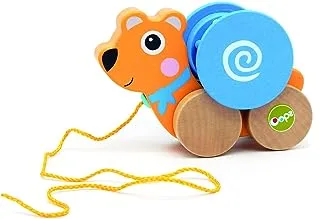 مجموعة الألعاب الخشبية Oops Pull and Fun Bear مع كرة دوارة قابلة للفصل ولعبة خشخيشة