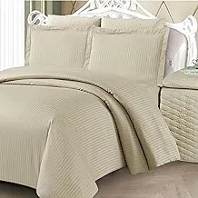 يونيك هوم هوتيل ستايل توأم طقم ملاءة سرير - 1 لحاف مزدوج ، 1 مفرش سرير (140 × 200 + 25 + 45 سم مع حشوة 100 جم / م 2) ، غطاء وسادة ، كيس وسادة - قماش مقلم ، مجموعة الفنادق