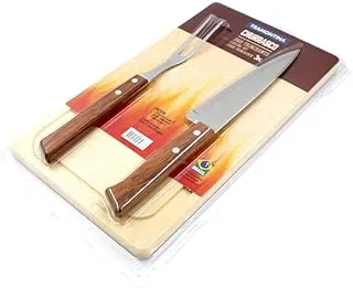 Tramontina Churrasco 3-Pieces Barbecue Carving Set with Stainless Steel Blades and Natural Wood Handles
