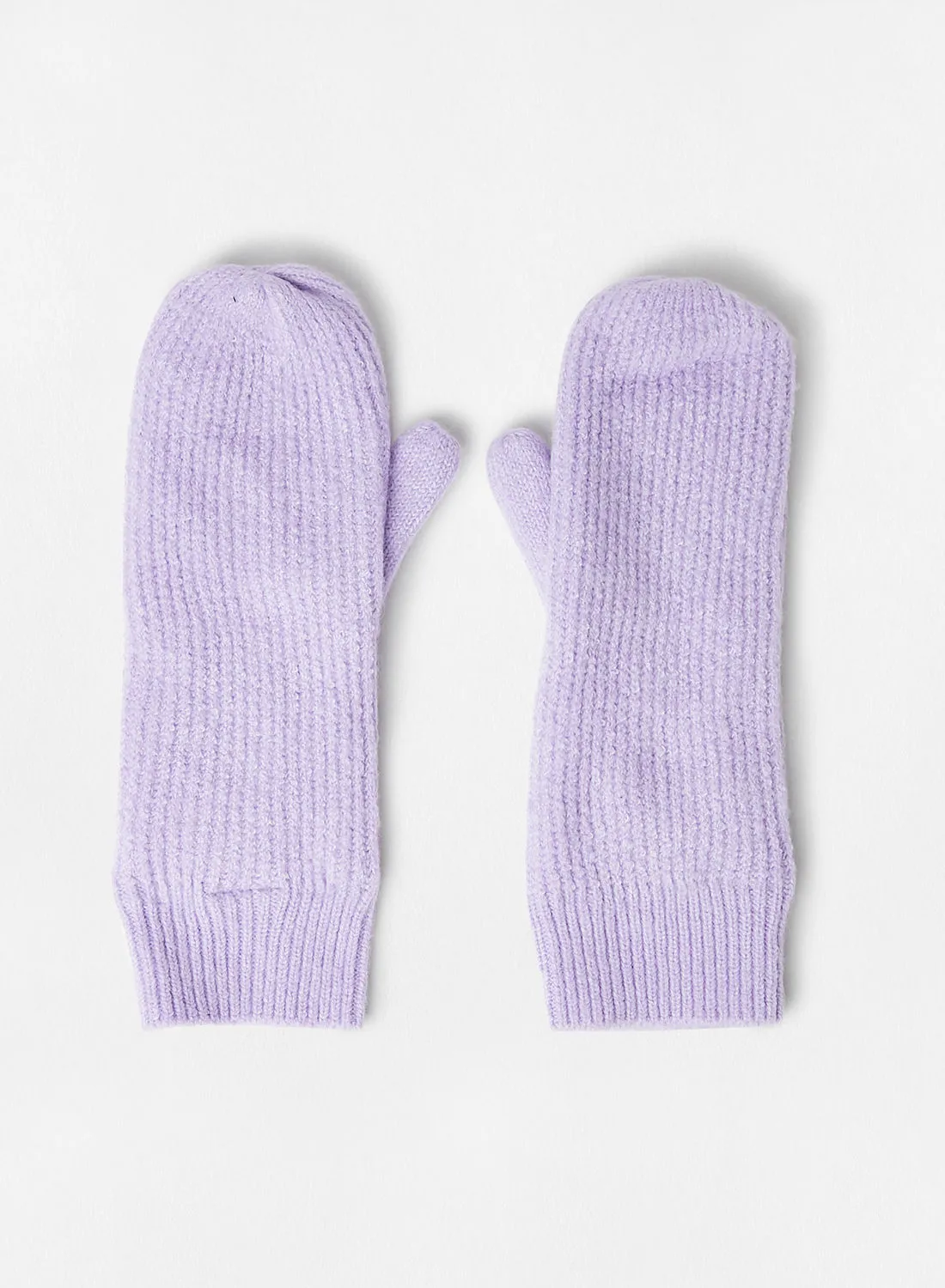 PIECES Ribbed Knit Mittens Lavender