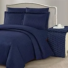 يونيك هوم هوتيل ستايل كينج طقم ملاءة سرير - سرير كينج واحد ، 1 مفرش سرير (200 × 200 + 30 + 45 سم مع حشوة 100 جم / م 2) ، 2 غطاء وسادة ، 2 كيس وسادة - قماش مقلم ، مجموعة الفنادق