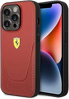 Ferrari Leather Vici Perforated Hard Case for iPhone 14 Pro Max - Red