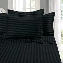 Elegant Comfort Best, Softest, Coziest 6-Piece Sheet Sets! - 1500 Premier Hotel Quality Luxurious Wrinkle Resistant 6-Piece Damask Stripe Bed Sheet Set, Full Black