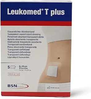 BSN Medical Leukomed T Plus ضمادة لاصقة شفافة مقاومة للماء مع وسادة، مقاس 8 سم × 10 سم