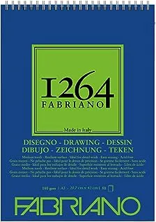 Honsell Fabriano Disegno 19100647 Spiral Bound Sketch Pad 1264 180 g/m² DIN A3 50 Sheets Natural White Satin Paper with Medium Grain Acid for All Drying Techniques